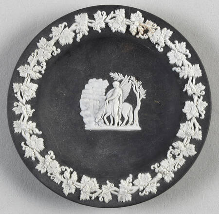Cream Color on Black Jasperware 4" Round Tray