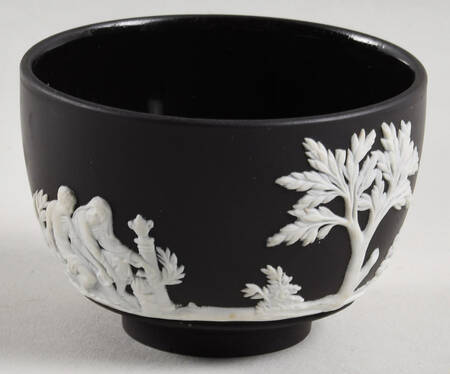 Cream Color on Black Jasperware Open Sugar Bowl