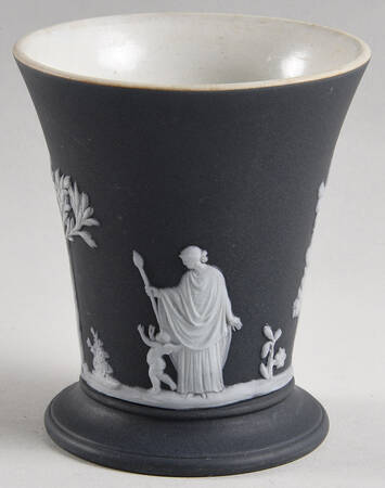 Cream Color on Black Jasperware 4" Posey Pot