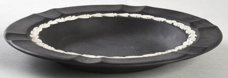 Cream Color on Black Jasperware Executive Ashtray