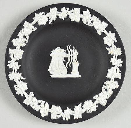 Cream Color on Black Jasperware 4" Round Tray