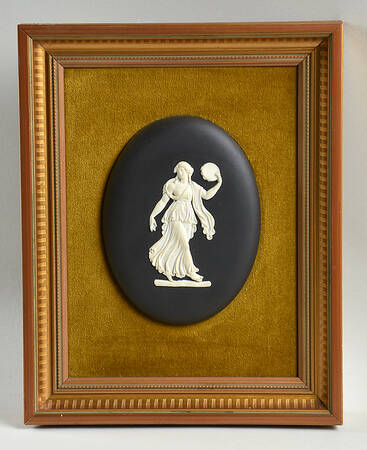 Cream Color on Black Jasperware Framed Plaque