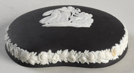 Cream Color on Black Jasperware Lid for Bean Box