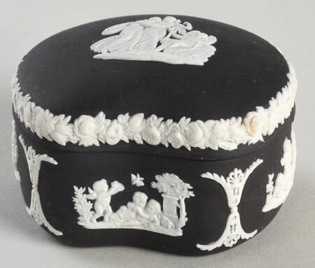 Cream Color on Black Jasperware Bean Box & Lid