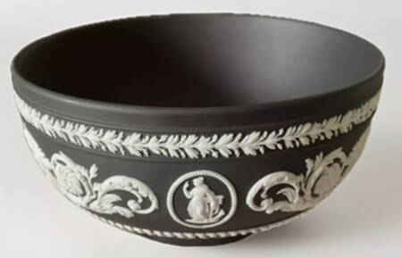 Cream Color on Black Jasperware 5" Arabesque Bowl
