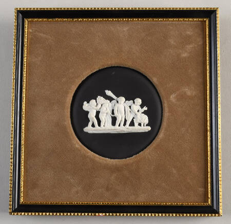 Cream Color on Black Jasperware Framed Plaque