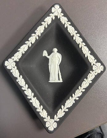 Cream Color on Black Jasperware Small Diamond Shape Ashtray