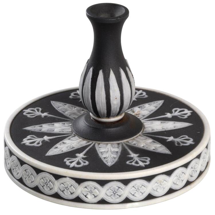 Cream Color on Black Jasperware Lid for 11" Vase/Urn