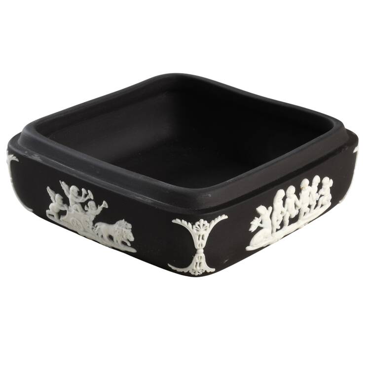 Cream Color on Black Jasperware Square Box, No Lid