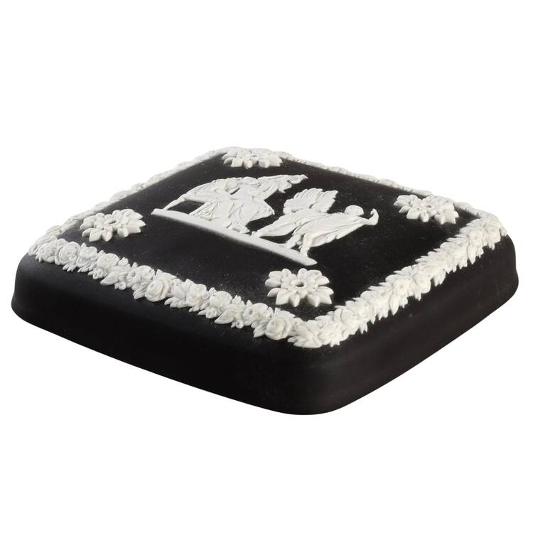 Cream Color on Black Jasperware Lid for Square Box