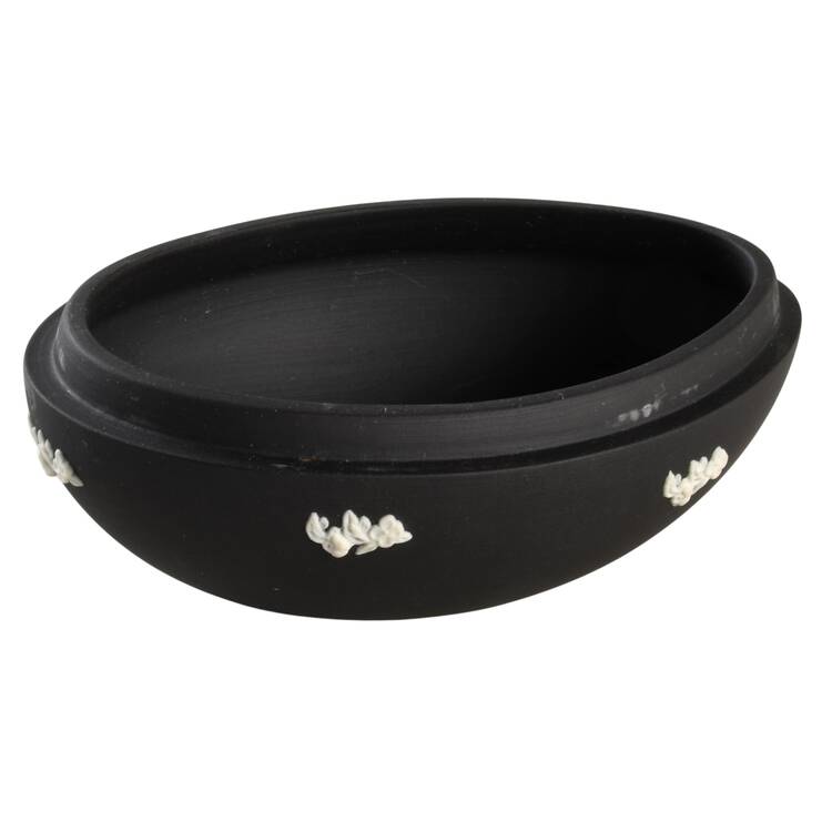 Cream Color on Black Jasperware Medium Egg Box No Lid