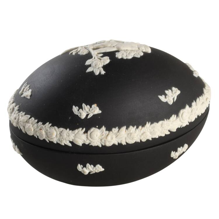 Cream Color on Black Jasperware Medium Egg Box & Lid