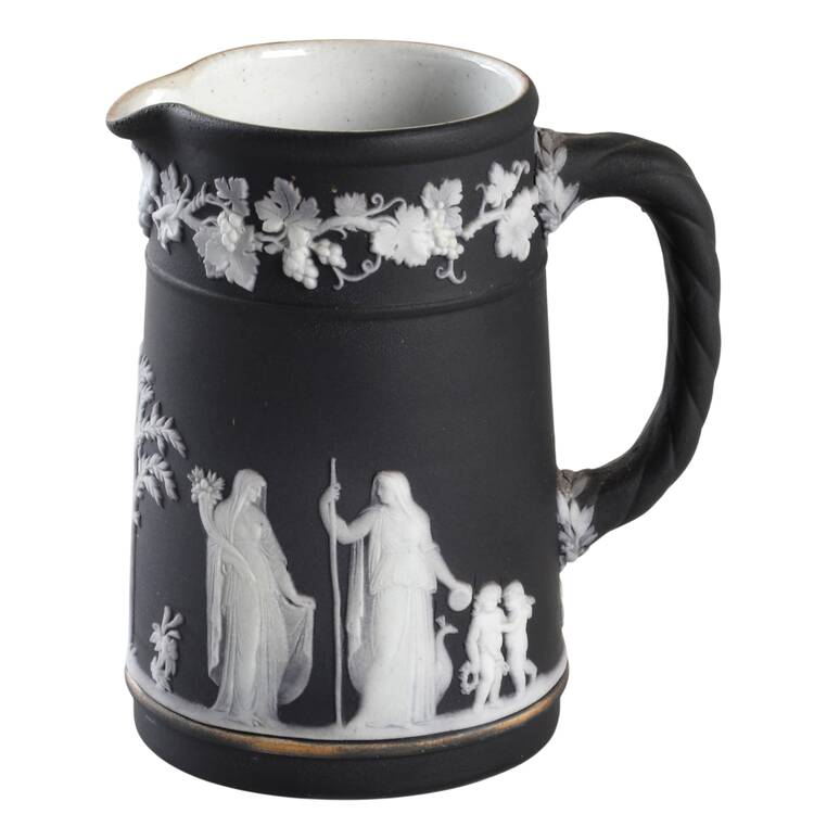 Cream Color on Black Jasperware Small Trojan Jug