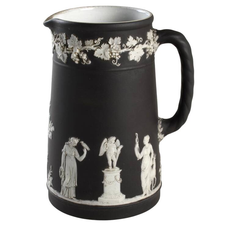 Cream Color on Black Jasperware Medium Trojan Jug