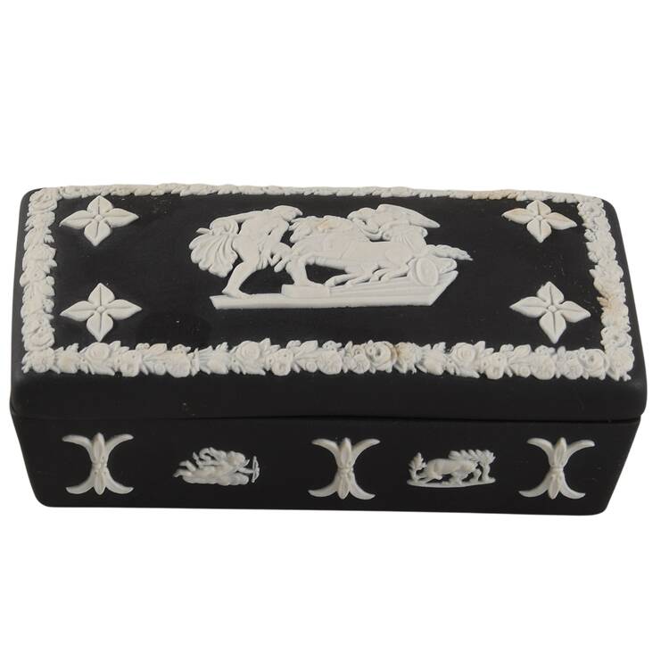 Cream Color on Black Jasperware 3" Rectangular Box & Lid by Wedgwood