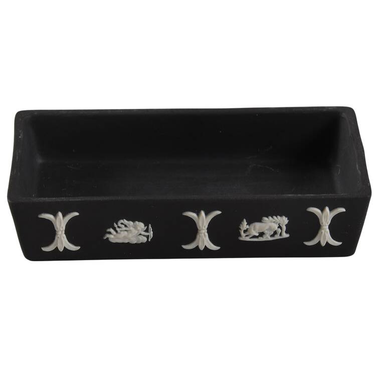 Cream Color on Black Jasperware 3" Rectangular Box-No Lid