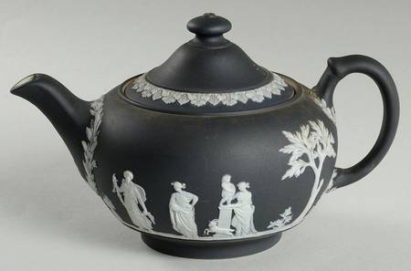 Cream Color on Black Jasperware Mini Teapot & Lid