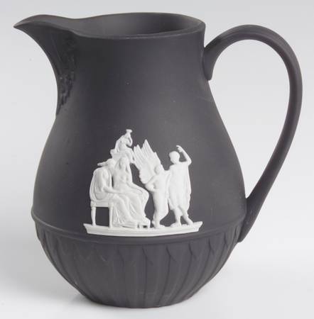 Cream Color on Black Jasperware Fluted Jug