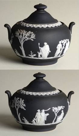Cream Color on Black Jasperware Sugar Bowl & Lid