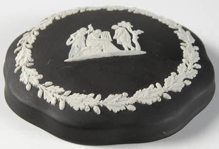Cream Color on Black Jasperware Lid for Large Scalloped Candy Box