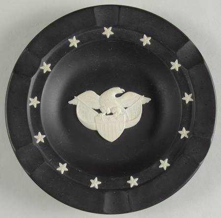 Cream Color on Black Jasperware Executive Ashtray