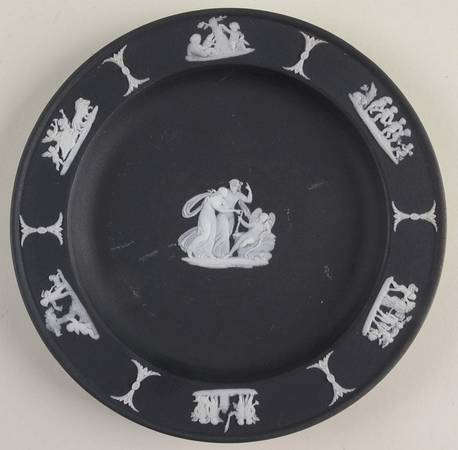Cream Color on Black Jasperware 6" Round Tray