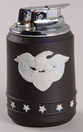 Cream Color on Black Jasperware Executive Cigarette Lighter