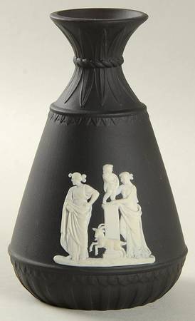 Cream Color on Black Jasperware Bud Vase