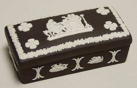 Cream Color on Black Jasperware Oblong Box & Lid