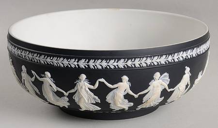 Cream Color on Black Jasperware Dancing Hours Bowl