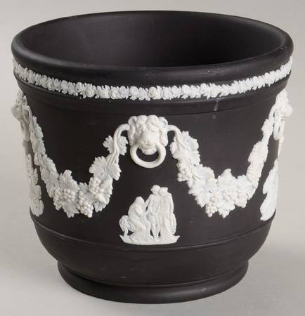 Cream Color on Black Jasperware Jardiniere