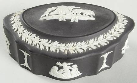 Cream Color on Black Jasperware Silver/Candy Box & Lid