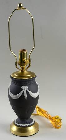 Cream Color on Black Jasperware Electric Lamp No Shade