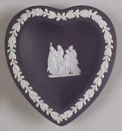Cream Color on Black Jasperware Small Heart Shape Ashtray