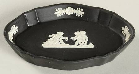 Cream Color on Black Jasperware Silver Tray