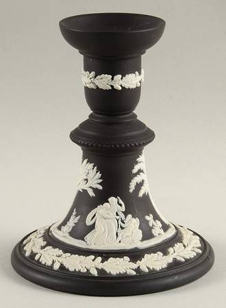 Cream Color on Black Jasperware Single Reading Candlestick