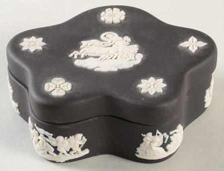 Cream Color on Black Jasperware Pentefoil Box & Lid