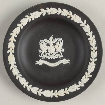 Cream Color on Black Jasperware 4" Round Tray