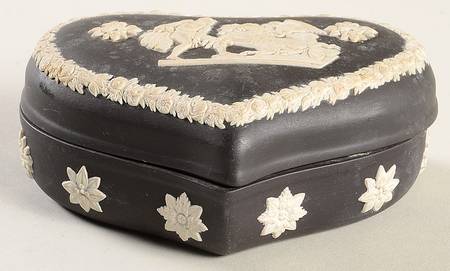 Cream Color on Black Jasperware Heart Shape Box & Lid