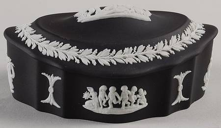 Cream Color on Black Jasperware Silver/Candy Box with Lid