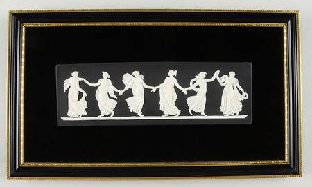 Cream Color on Black Jasperware Framed Plaque
