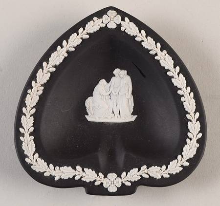 Cream Color on Black Jasperware Small Spade Shape Ashtray