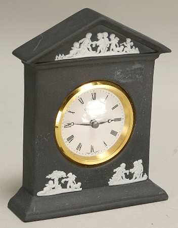 Cream Color on Black Jasperware Small Desk Clock