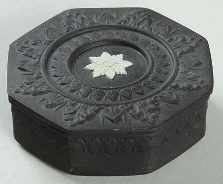 Cream Color on Black Jasperware Octagonal Box & Lid