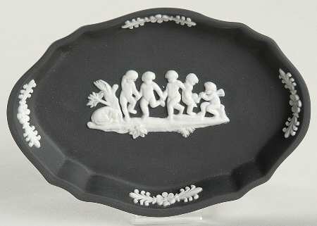 Cream Color on Black Jasperware Silver Tray