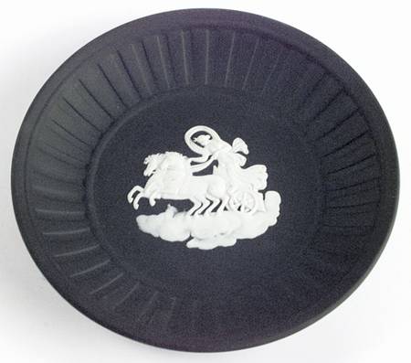 Cream Color on Black Jasperware Fluted Tray