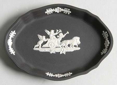 Cream Color on Black Jasperware Silver Tray