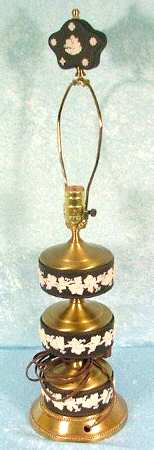 Cream Color on Black Jasperware 27" Electric Lamp No Shade