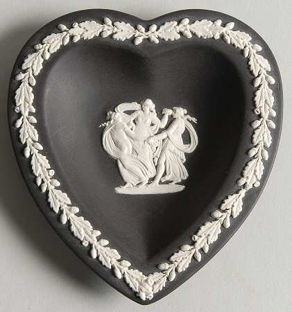 Cream Color on Black Jasperware Small Heart Shape Ashtray