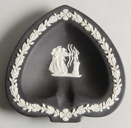 Cream Color on Black Jasperware Small Spade Shape Ashtray